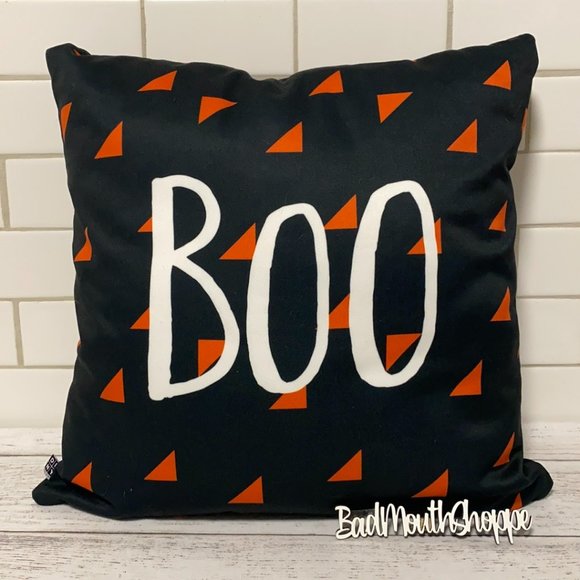 *Zoe Wodarz Halloween BOO Black Orange Geometric Modern Throw Pillow